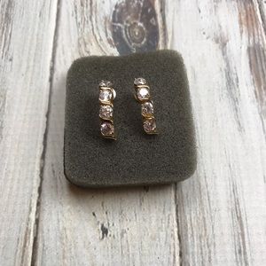 Gold tone CZ half hoop pierced earrings